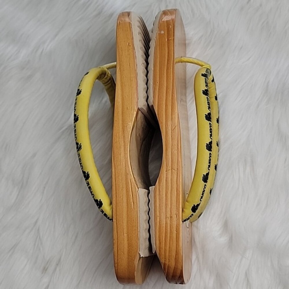 ZUBAO Geisha Japanese Style Wood Open Toe Slip On Yellow Thong Flip Flop Sandals - Picture 8 of 16